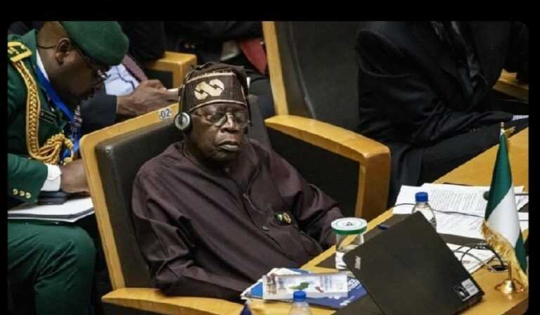 President Bola Tinubu was spotted on camera taking a nap during the 37th Ordinary Session of the Assembly of the African Union (AU)