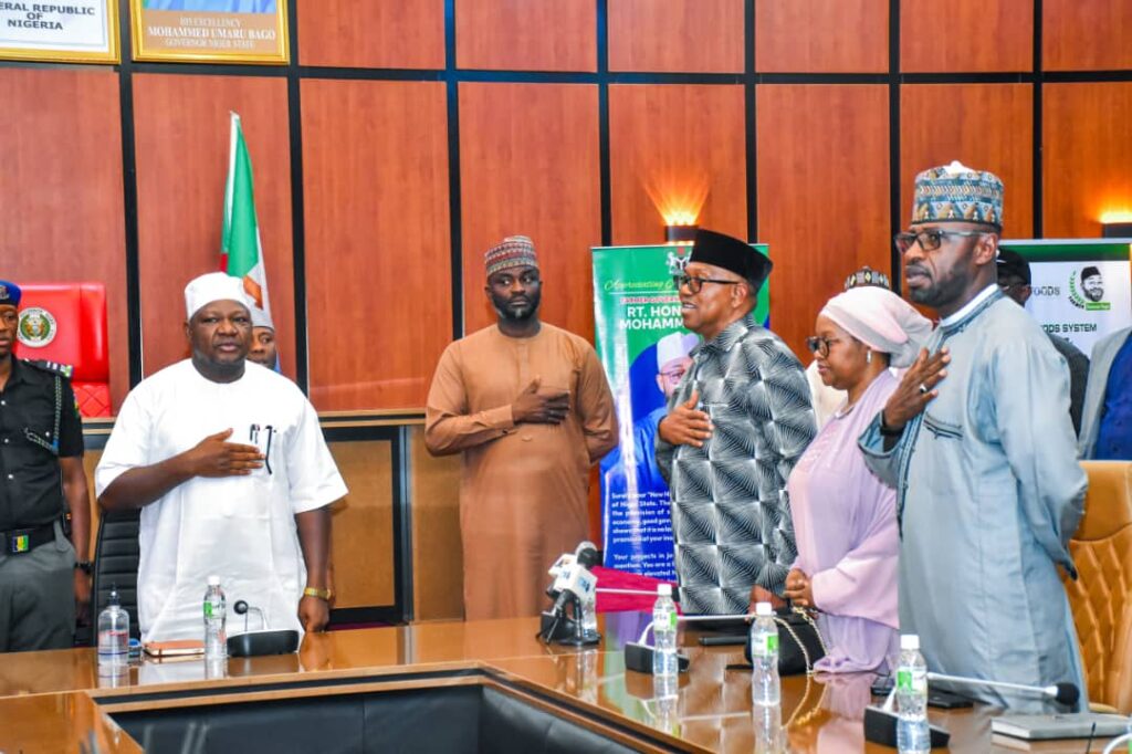 Peter Obi in Niger state to condole with with the governor and his people over the flood in Mokwa