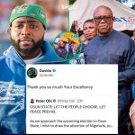Singer Davido expresses his appreciation to the NDC presidential candidate Peter Obi