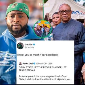 Singer Davido expresses his appreciation to the NDC presidential candidate Peter Obi